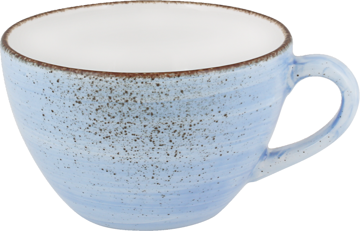 Blaue Kaffeetasse mit braunem Rand