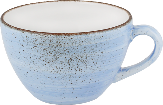 Blaue Kaffeetasse mit braunem Rand