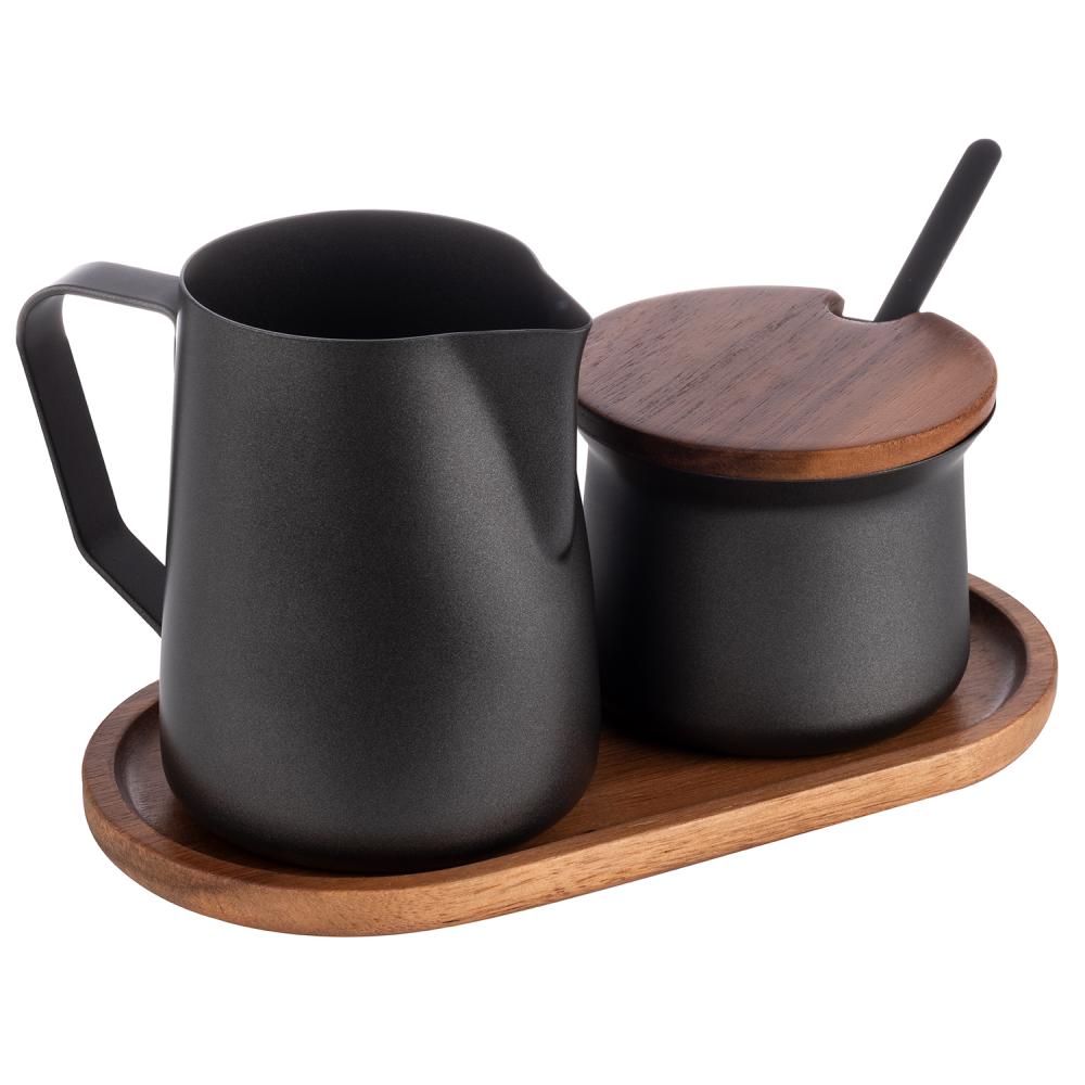 Milch- und Zucker-Set -MILURO-, Akazienholz, Edelstahl