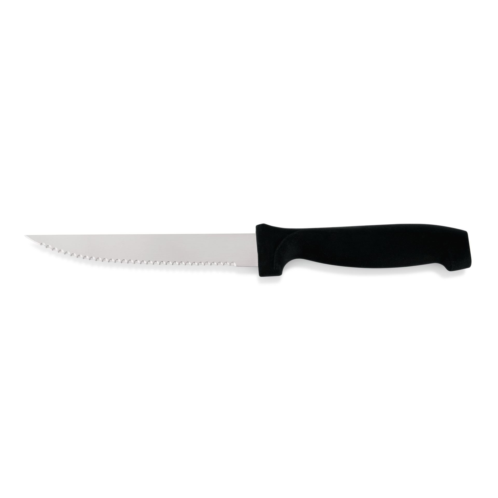 Schwarzes Messer mit Wellenschliff.