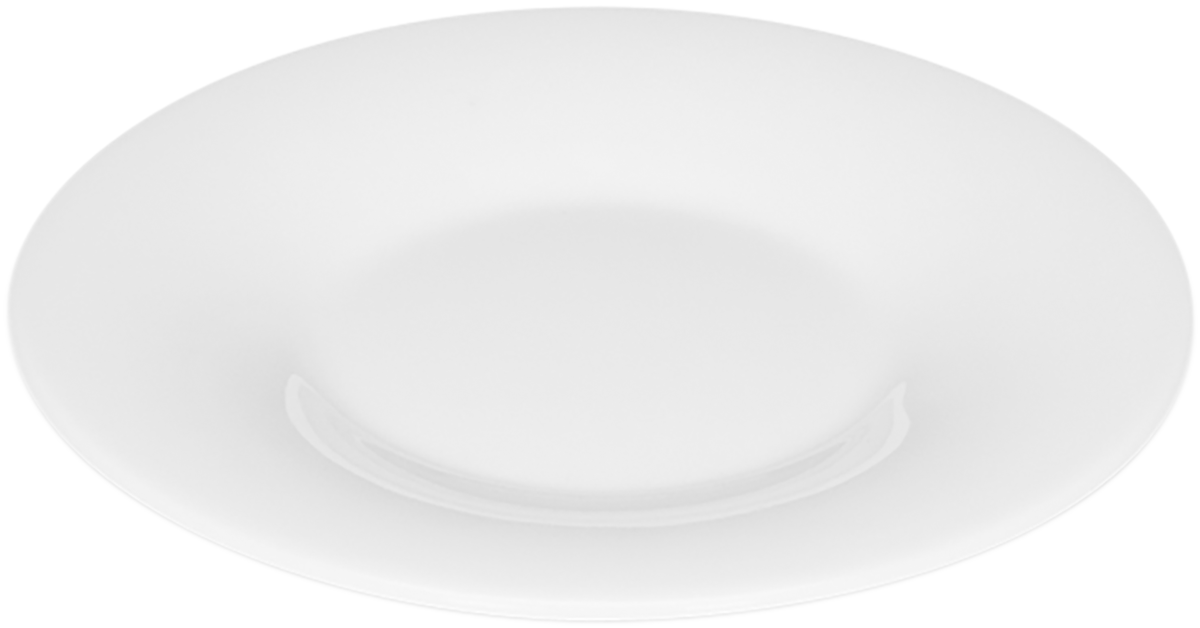 Weißer Porzellanteller auf weißem Hintergrund.
