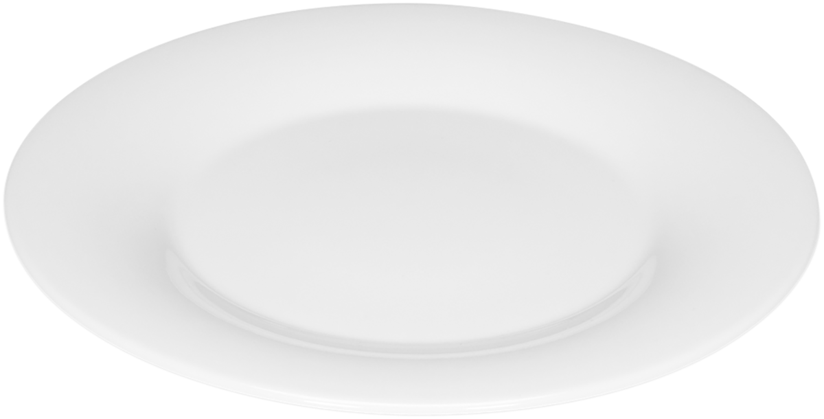 Weißer Porzellanteller auf weißem Hintergrund.