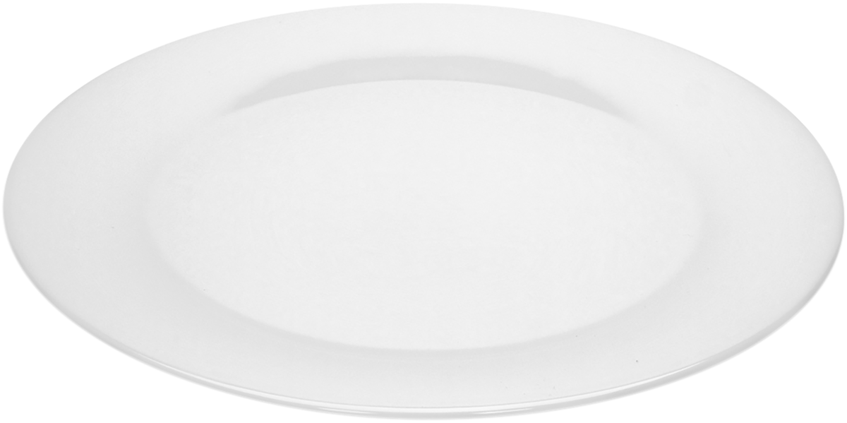 Weißer Porzellanteller, schlichtes Design.