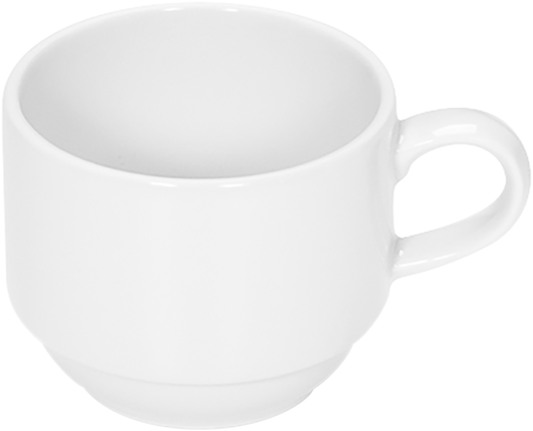 Weiße Tasse auf weißem Hintergrund.