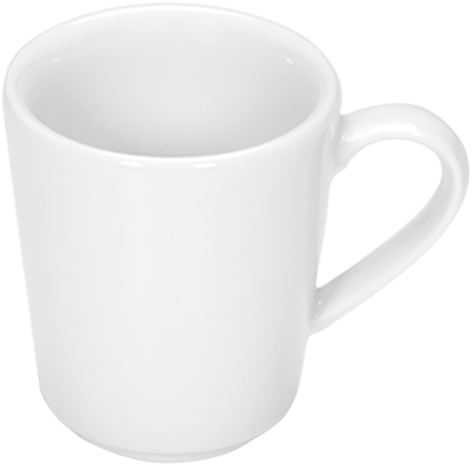 Weiße Porzellantasse mit Henkel.