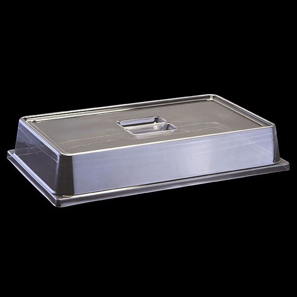 Rechteckige transparente Abdeckhaube für Speisen.