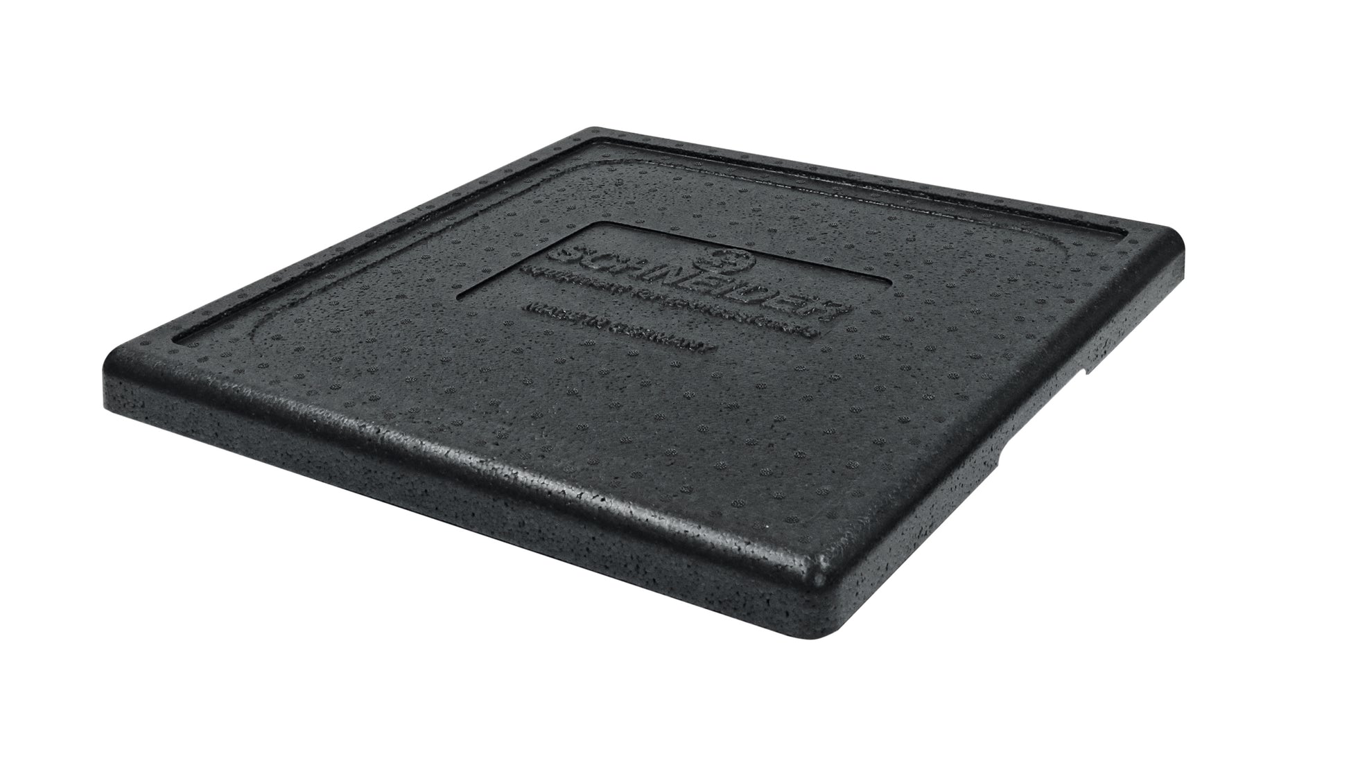 Schwarze Gastronomie-Platte aus Kunststoff.