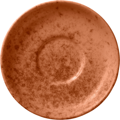 Orange Untertasse mit Sprenkeln.