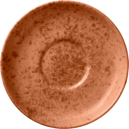 Orange Untertasse mit Sprenkeln.