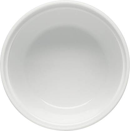 Weiße, minimalistische Porzellanschale, frontal.