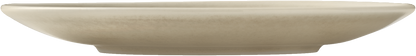 Beige Untertasse mit Doppelmulde.