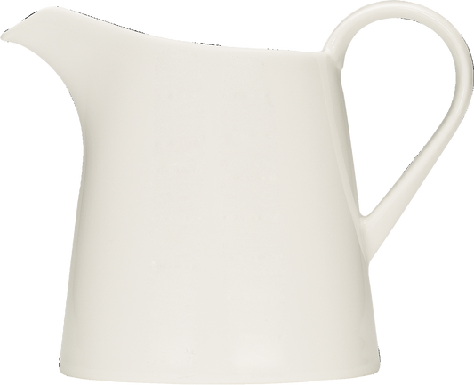 Weißer Krug mit Henkel.