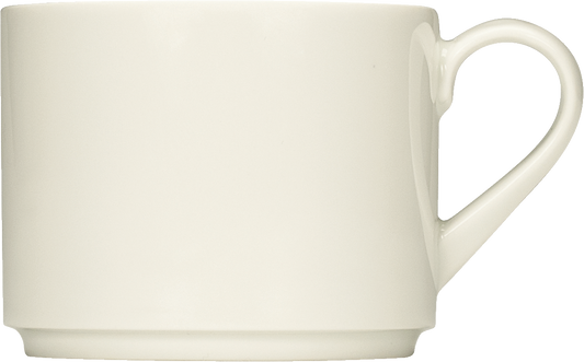 Weiße Tasse mit Henkel.
