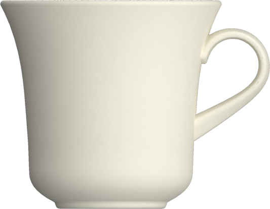 Weiße Tasse mit Henkel.