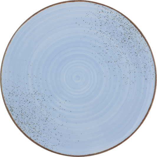 Blaue Keramikplatte mit schwarzen Sprenkeln