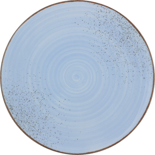Blaue Keramikplatte mit schwarzen Sprenkeln