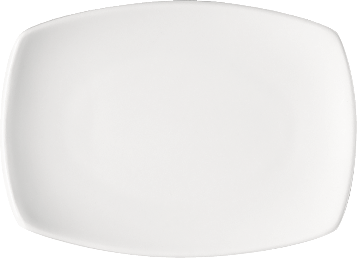 Weißer, länglicher Teller seitlich.