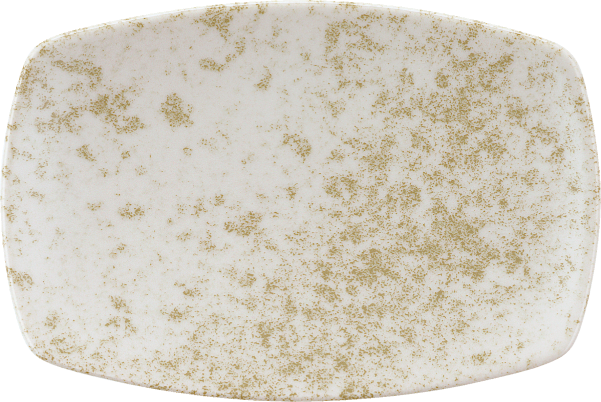 Weißer, länglicher Porzellanteller seitlich.