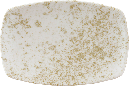 Weißer, länglicher Porzellanteller seitlich.