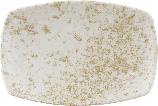 Leere weiße Servierplatte mit Goldsprenkeln