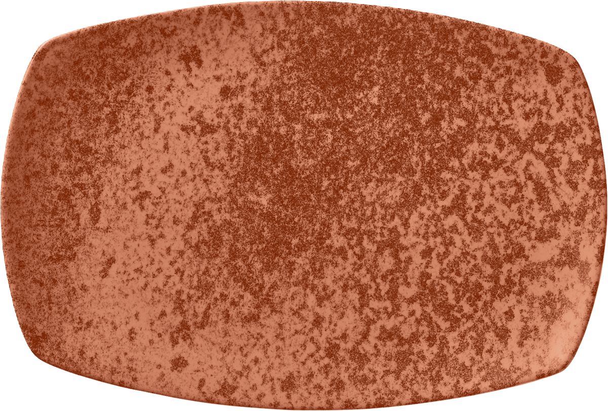 Rechteckiger, orangefarbener Teller.