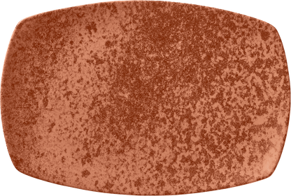 Rechteckiger, orangefarbener Teller.