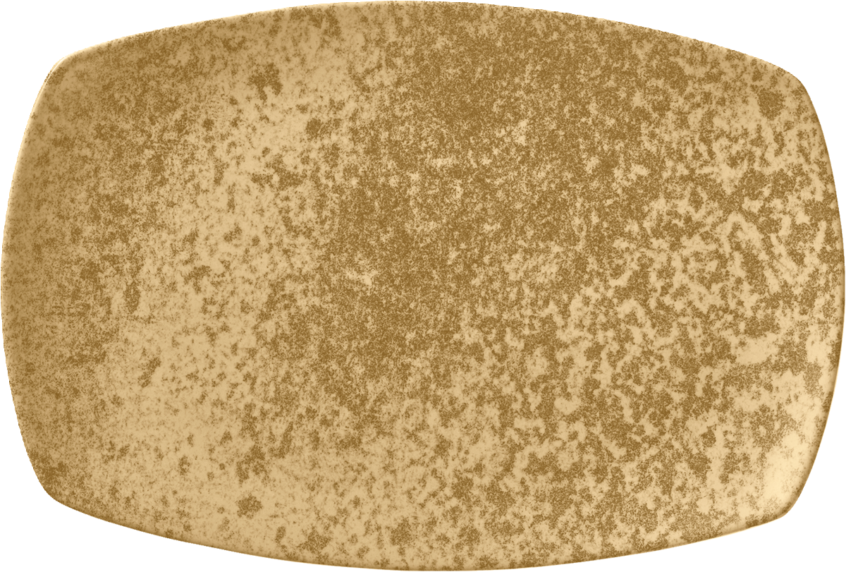 Rechteckige gelbe Platte mit Muster.