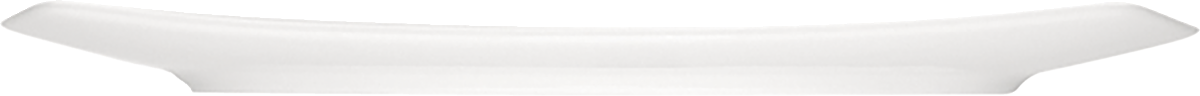 Weißer, länglicher Teller, seitlich.