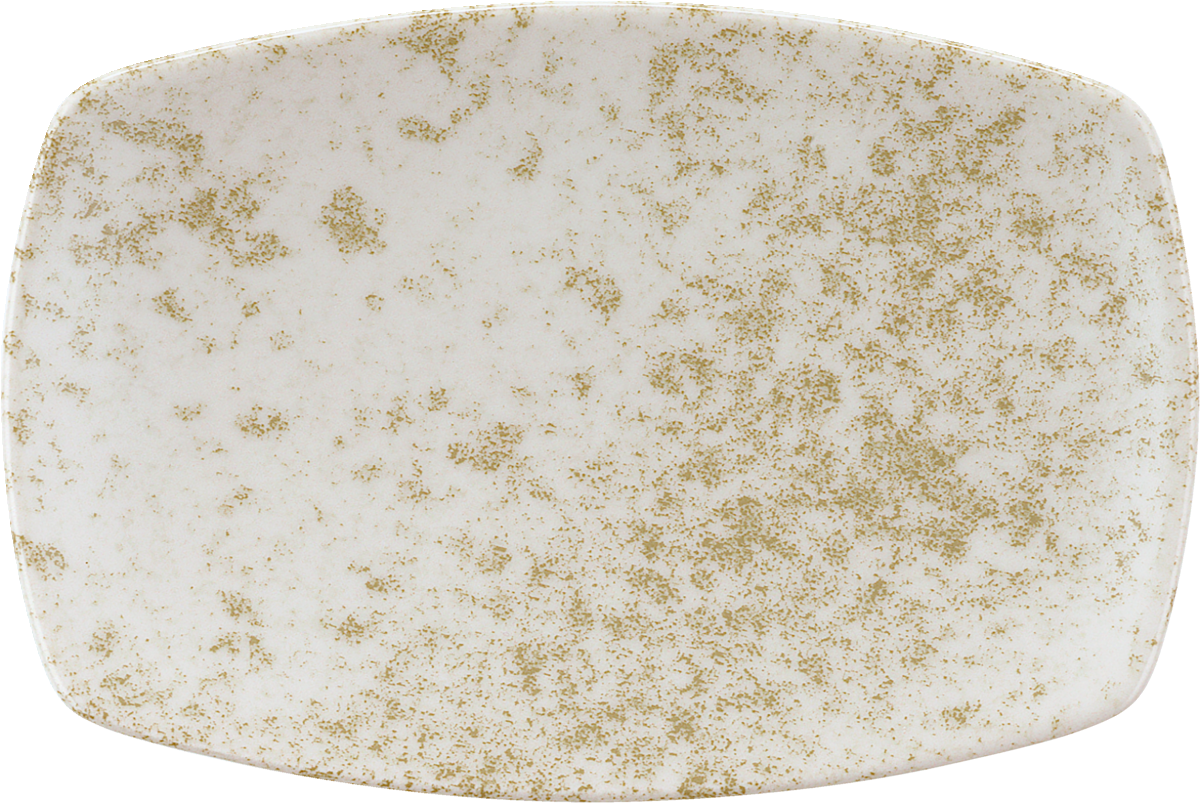 Weißer, länglicher Porzellanteller seitlich.