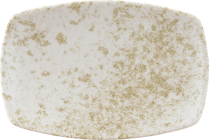 Weißer, länglicher Porzellanteller seitlich.