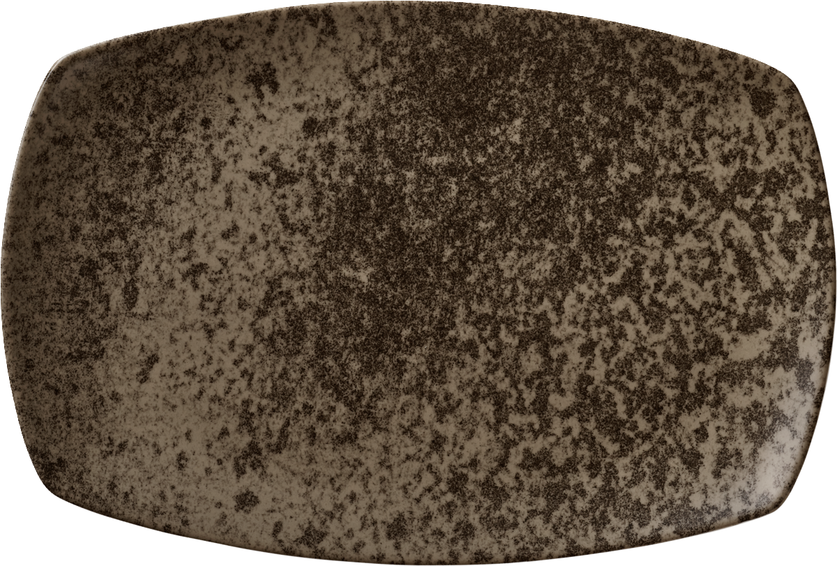 Rechteckiger, dunkelbrauner Teller.