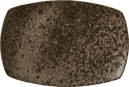 Rechteckiger, dunkelbrauner Teller.