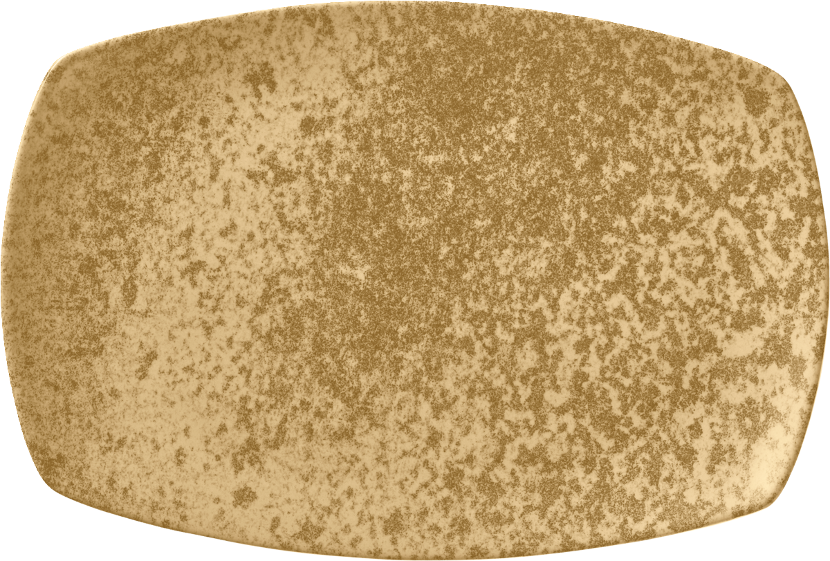 Rechteckige gelbe Platte mit Muster.