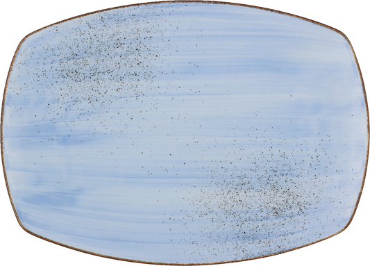 Blaue Keramikplatte mit schwarzen Punkten