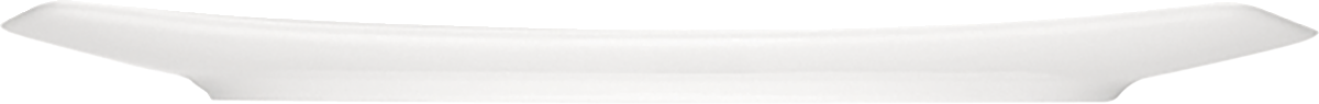 Weißer, länglicher Porzellanteller seitlich.