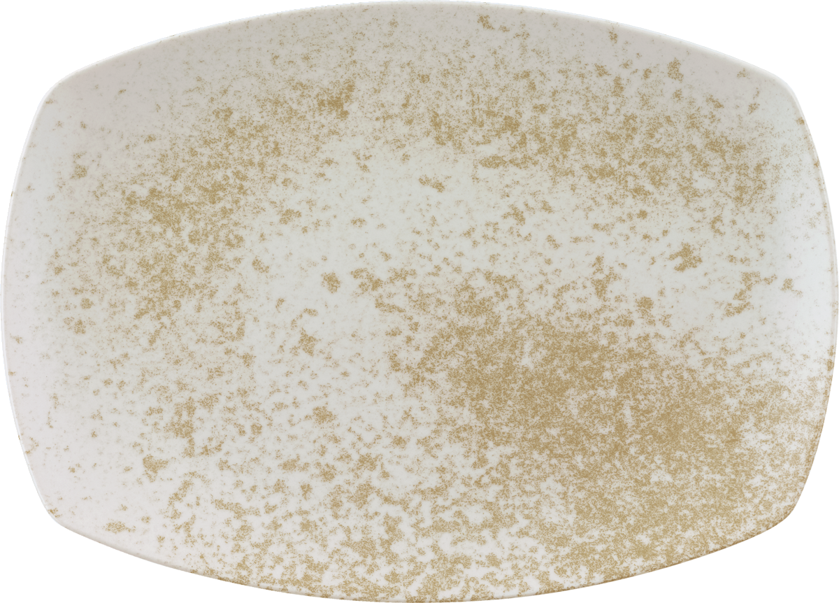 Weißer, länglicher Teller seitlich.