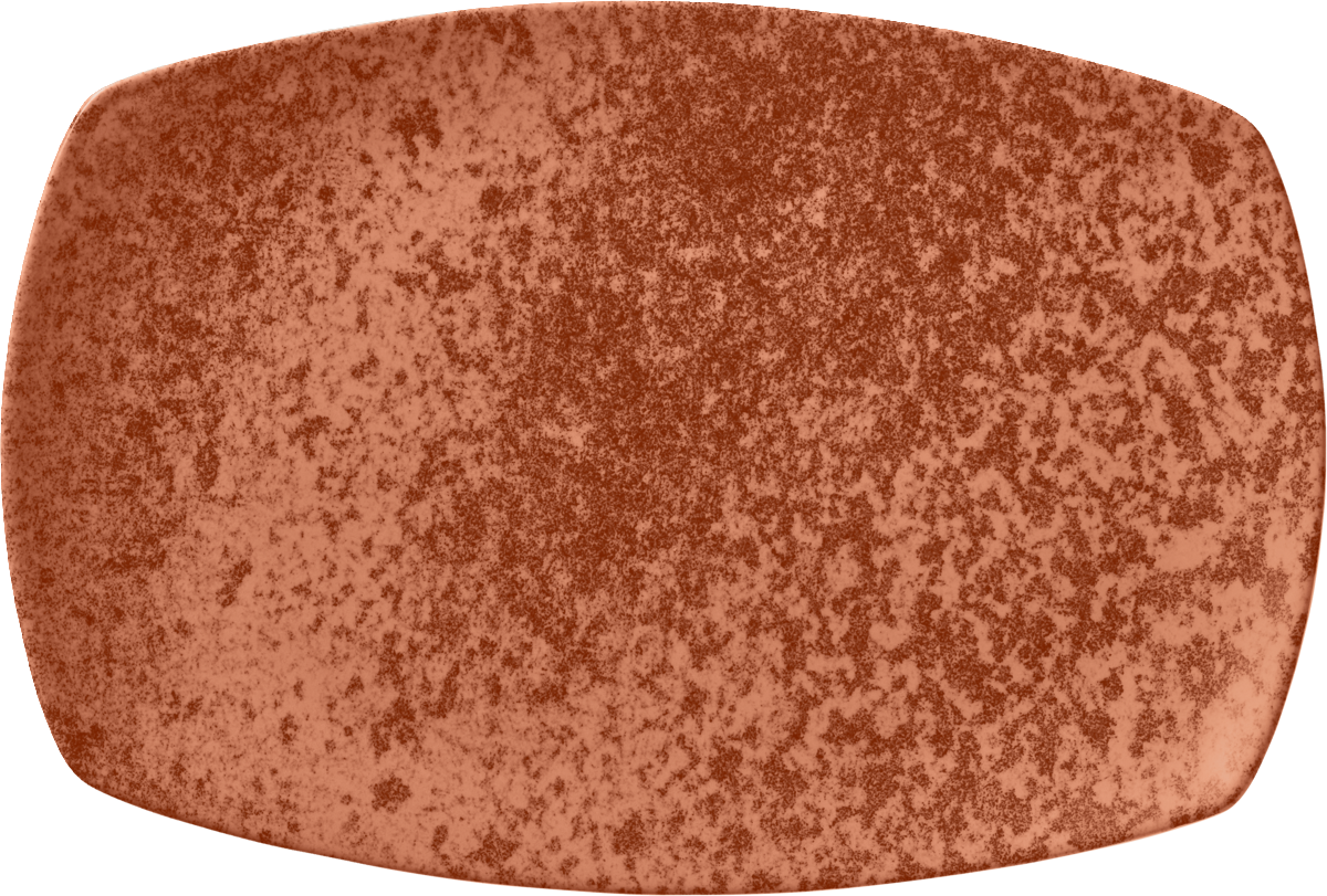 Rechteckige, orange, gesprenkelte Platte.