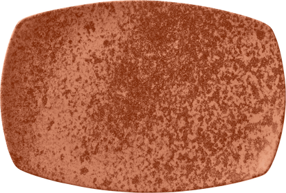 Rechteckige, orange, gesprenkelte Platte.