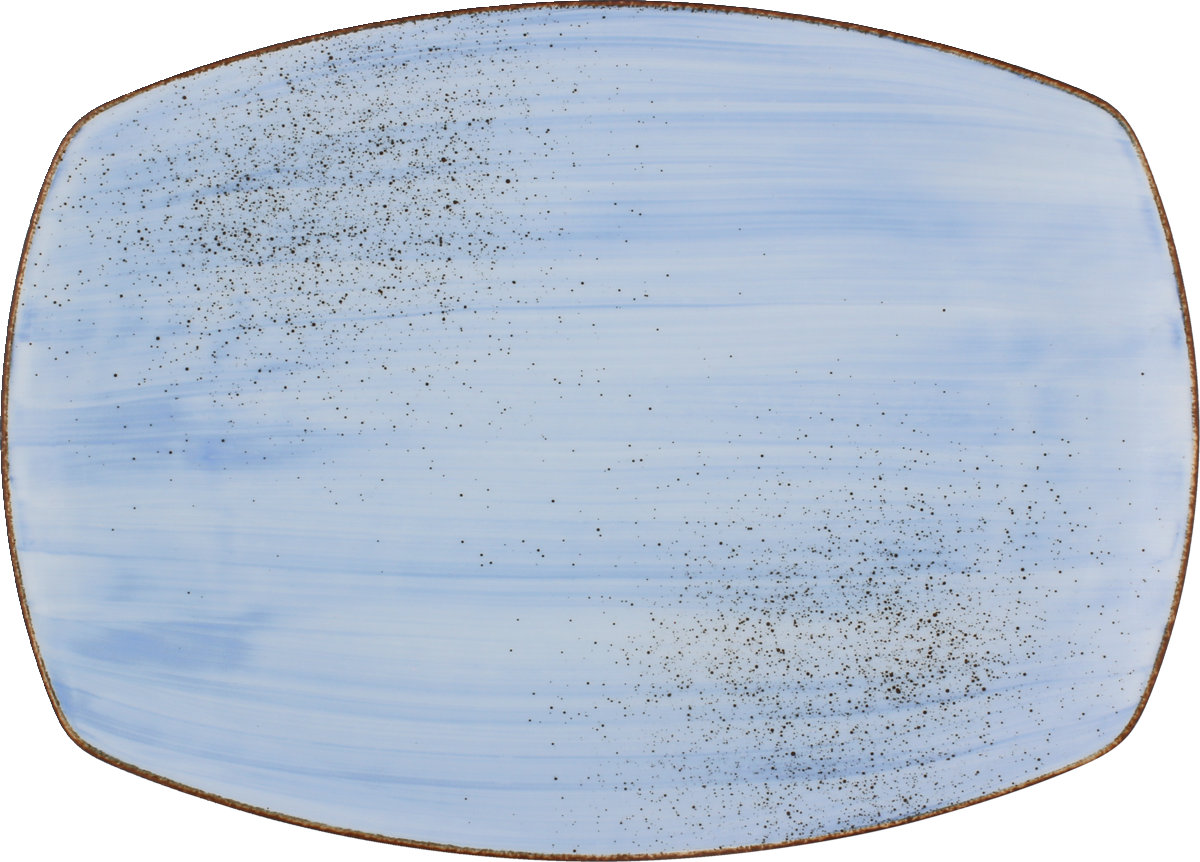 Blaue Keramikplatte mit schwarzen Punkten