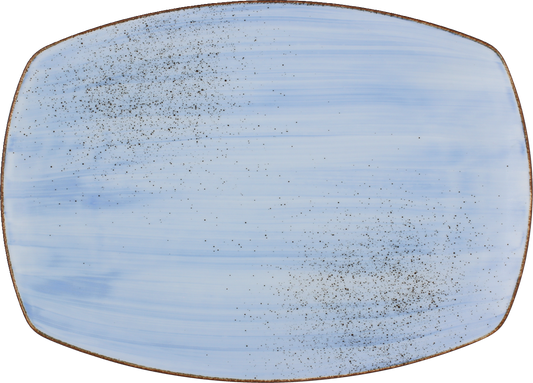 Blaue Keramikplatte mit schwarzen Punkten