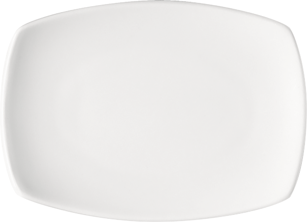 Weißer Teller, seitliche Ansicht.