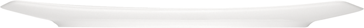 Weißer, länglicher Teller, seitliche Ansicht.