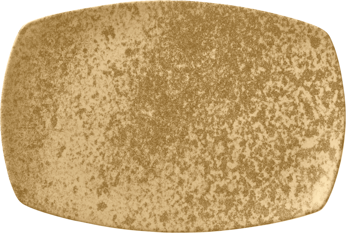 Rechteckige gelbe Platte mit Muster.