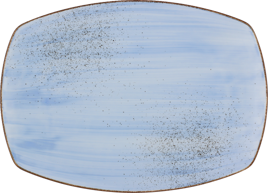 Blaue Keramikplatte mit schwarzen Sprenkeln