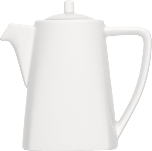 Weiße Teekanne mit Deckel.
