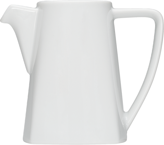 Weiße Porzellankanne mit Henkel.
