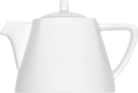 Weiße Teekanne mit Deckel.