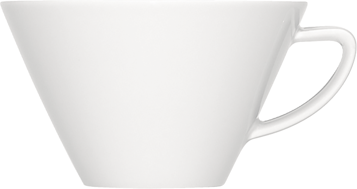 Weiße Tasse mit Henkel.