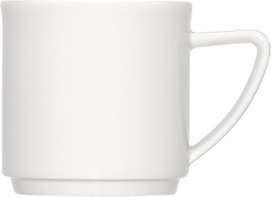 Weiße Tasse mit Henkel.