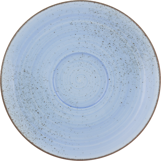 Blaue Keramikplatte mit schwarzen Sprenkeln